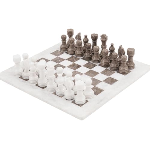 Radicaln Marble Chess Set 15 Inches Handmade White and Grey Oceanic Classic Board Games for Adults Luxury Marble Chess Board Chess Pieces