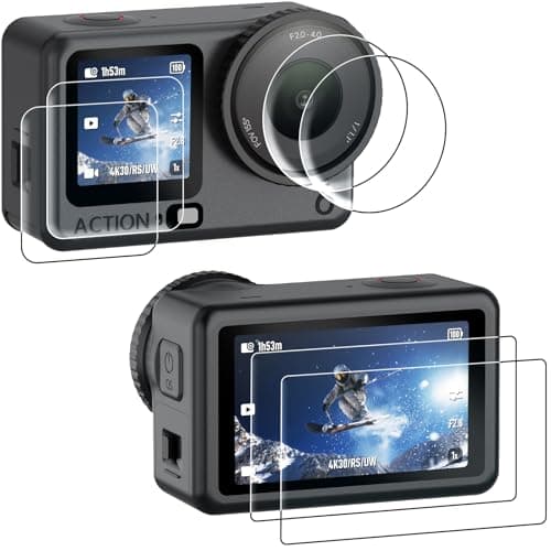 AMAZEAR Lens Screen Protector for DJI Osmo Action 6 Accessories (6 Pack), Action6 Pro Tempered Glass Screen Protector OLED Display, Full Protection, Ultra HD, 9H Hardness, Scratch Resistant