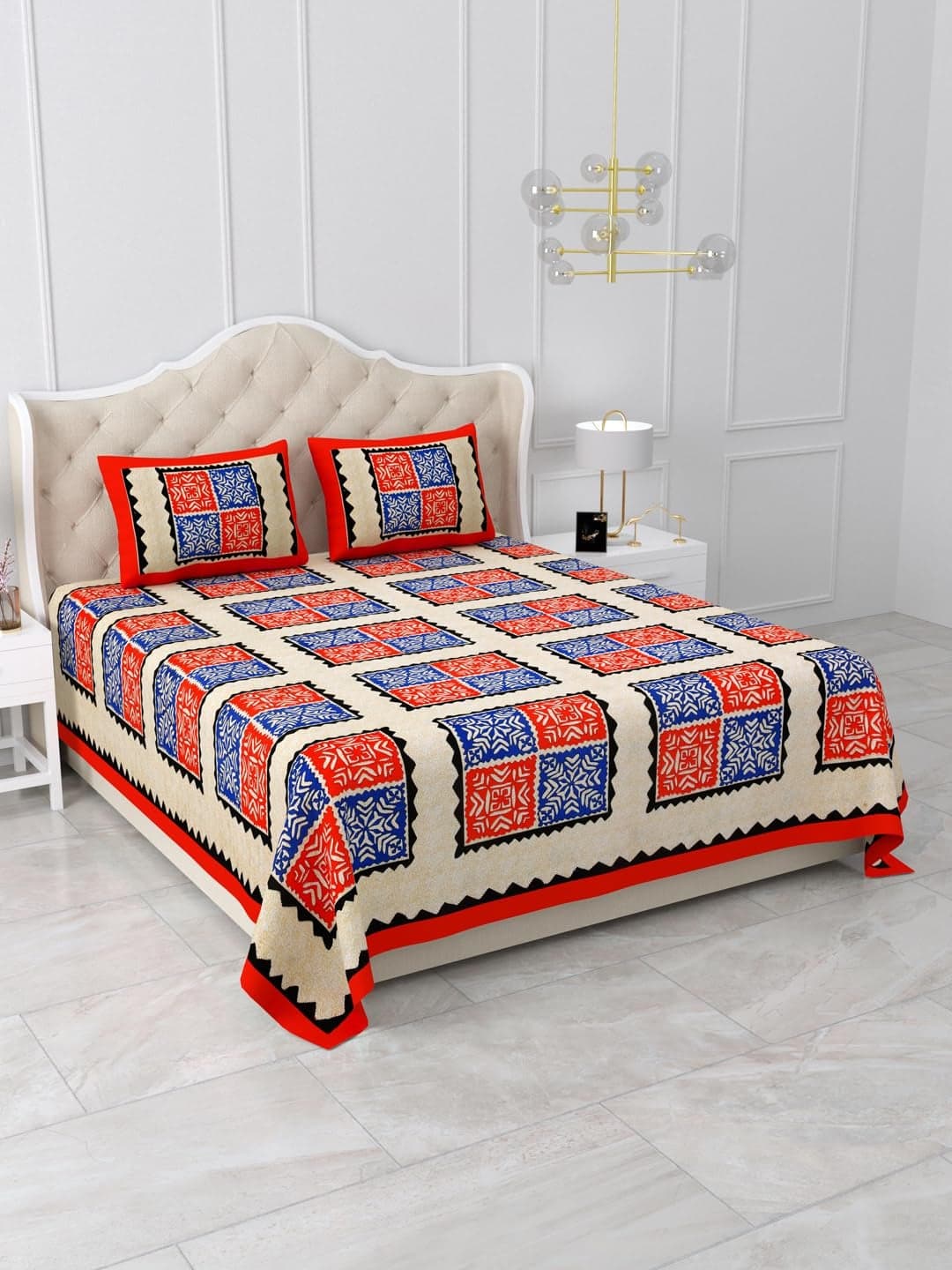 Qfab Brand 144 TC 100 Cotton Double King Size Bedsheet with 2 Pillow Covers Red