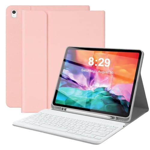 Keyboard Case for iPad Pro 12.9 inch (Old Model) 2015 1st / 2017 2nd Gen - Rechargeable, Detachable Wireless Bluetooth Keyboard - Folio Smart Leather Cover with Pencil Holder for iPad Pro 12.9” - Pink