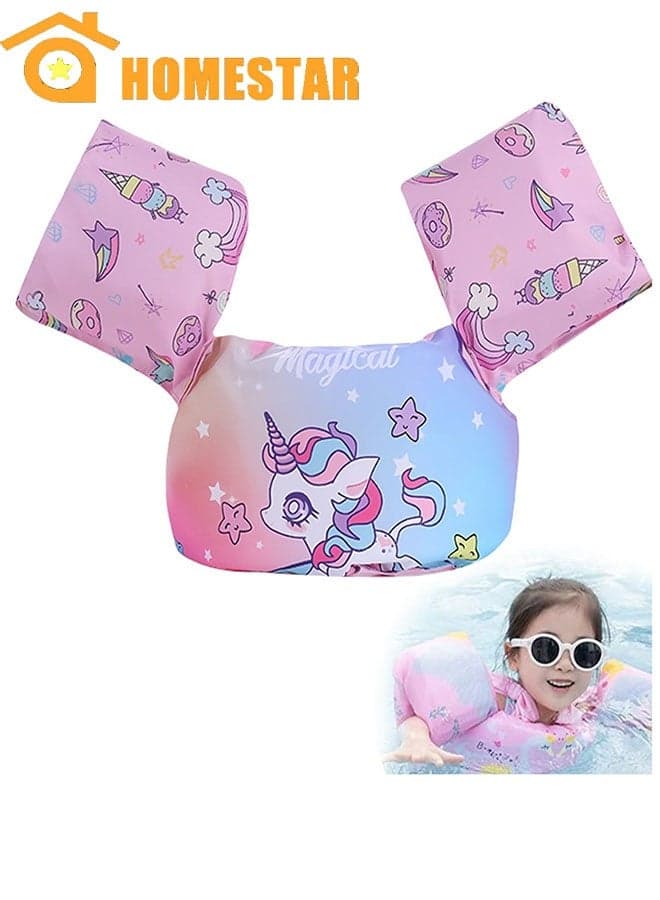 Kids Swimming Float with Arm Water Wings, Fun Ride-On Raft Pool Baby Beach Supplies for 2-6 Years Old Boy Girl (Pink Unicorn)