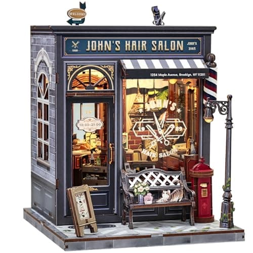 CUTEBEE Book Nook Kit DIY Miniature House Dollhouse Kit for Adults Booknook Hair Salon Barbershop Tiny House Bookshelf Decor 3D Wooden Puzzle Gifts for Family and Friends Johns Hair Salon