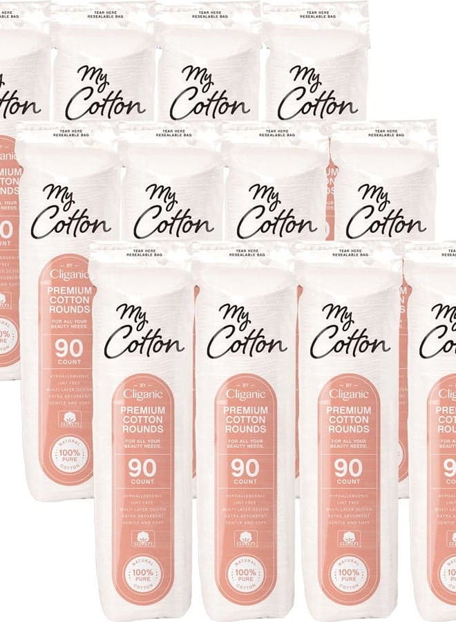 My Cotton Premium Cotton Rounds Bulk (1080 Count) | Makeup Remover Pads, Hypoallergenic, Lint-Free | 100% Pure Cotton