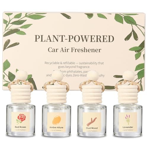 Vietora EudLuxury Car Air Freshener 4-Pack, Hanging Essential Oil Car Diffuser for Rearview Mirror, Long Lasting Aesthetic Auto Decor Accessories (Lavender, Rose, Oud Wood, Amber)