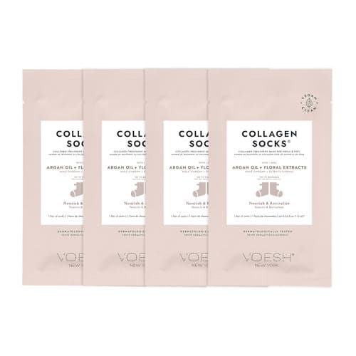 VOESH Collagen Socks, Collagen Socks for Dry Feet, 4 Pack, Cracked Heel Repair, Moisturizing Socks, Spa Pedicure Treatment, Spa Socks, Foot Peel Masks, Vegan
