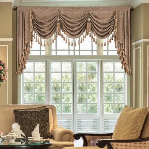 Loom and Mill Thick Chenille Waterfall Valance for Living Room, Luxury Swag Valances with Multi-Tassels & Pendants, Coffee Swag Curtains for Bedroom Kitchen Dining Room Window Decor(W79Inch,1 Panel)