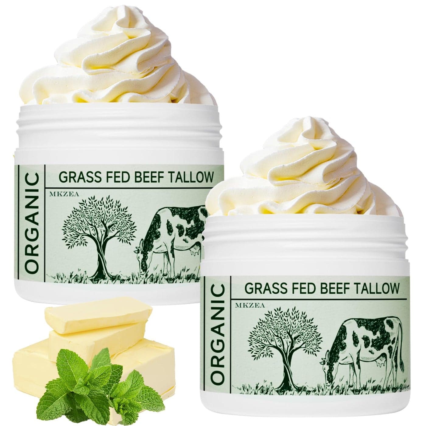 mkzea Beef Tallow Beef Tallow for Skin Tallow Face Moisturizer 2 Packs Unscented Beef Tallow Blam Grass Fed Whipped Tallow Face Cream Nourishing Soothing Moisturizer Body Lotion Skin Care