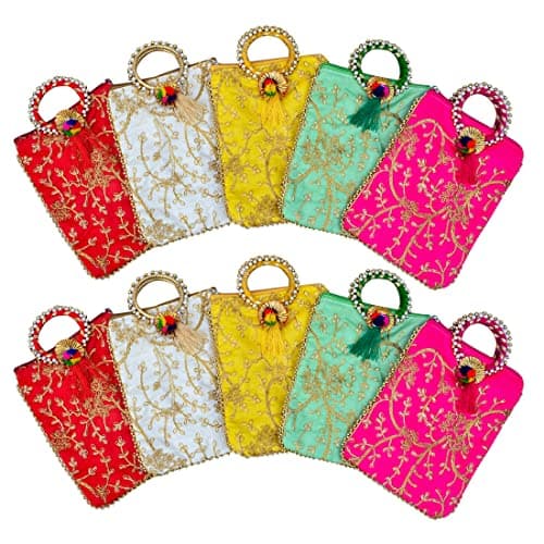 AT Ankit Traders Embroidered Potli Pouches for Women Pack of 6 | Potli Bags for Return Gifts, Purse for Ladies, Shagun for Home Functions & Wedding | Ideal for Lohri, Makar Sankranti & Pongal