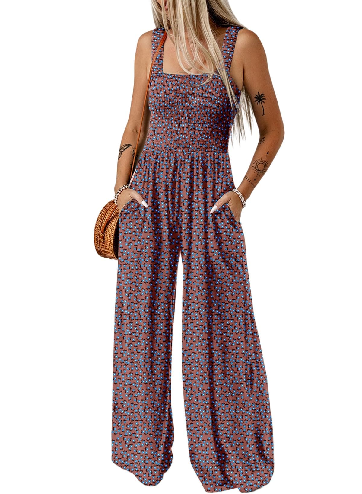 Dokotoo Womens Plus Size Purple Jumpsuits for Women Overalls Loose Casual Wide Leg One Piece Sleeveless Printed Jumpsuit Long Pant Rompers with Pockets 2025 Fashion X-Large