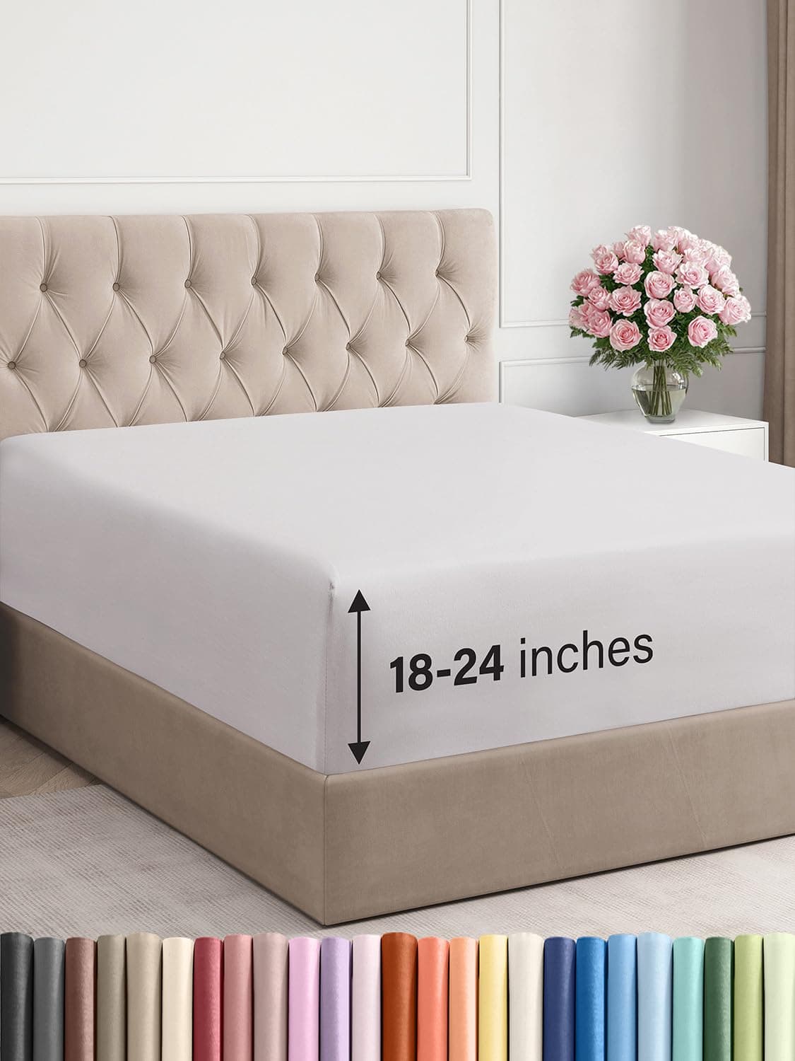 Extra Deep Queen Fitted Sheet - Hotel Luxury Single Fitted Sheet Only - Easily Fits 18 inch to 24 inch Mattress - Ultra Soft, Wrinkle Free with Extra Deep Pockets - Breathable & Comfy - French Grey