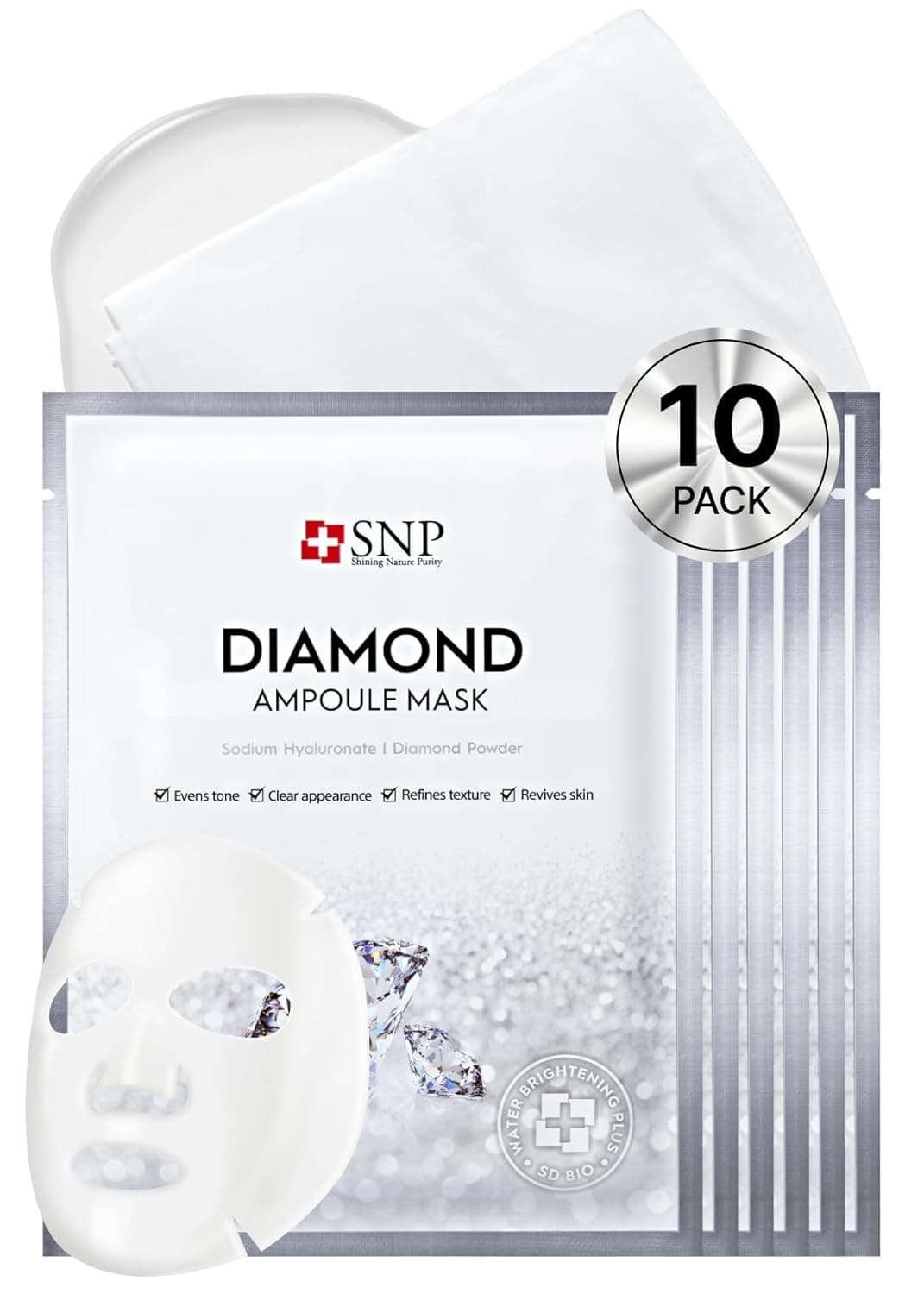 K Beauty Snp Diamond Ampoule Sheet Mask Tightening Hydrating and Nourishing with Real Diamonds for All Oily Skin Types Korean Face Mask Skincare Facial Moisturizing 10 Sheets