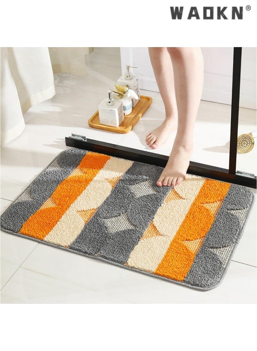 Luxury Bathroom Rug Mat, Soft and Absorbent Microfiber Bath Rugs, Non-Slip Shaggy Bath Carpet, Machine Wash Dry, Bath Mats for Bathroom Floor, Tub and Shower(OrangeGrey,50x80cm)