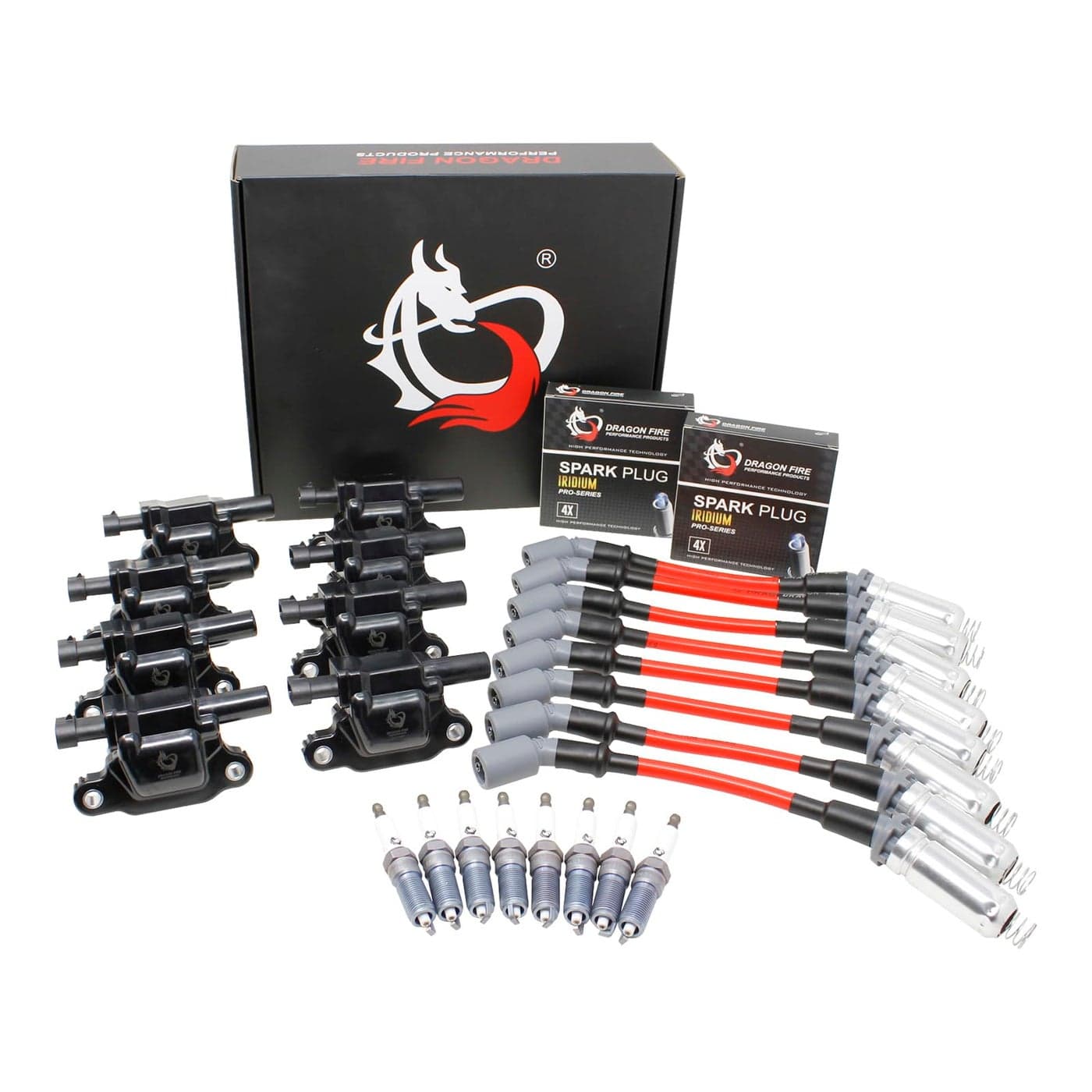 DRAGON FIRE PERFORMANCE Power Pack Set SQUARE Ignition Coils Iridium Spark Plugs 10mm Plug Wires Compatible With GEN V LT1 LT 20142021 Camaro Silverado Corvette Sierra Yukon CTS Oem Fit Kit1237