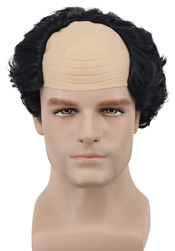 yuehong Short Black Curly Wig Old Men Wig Fluffy Bald Head Wig Receding Hair Wig Synthetic Soft Costumes Cosplay Wigs (Black)