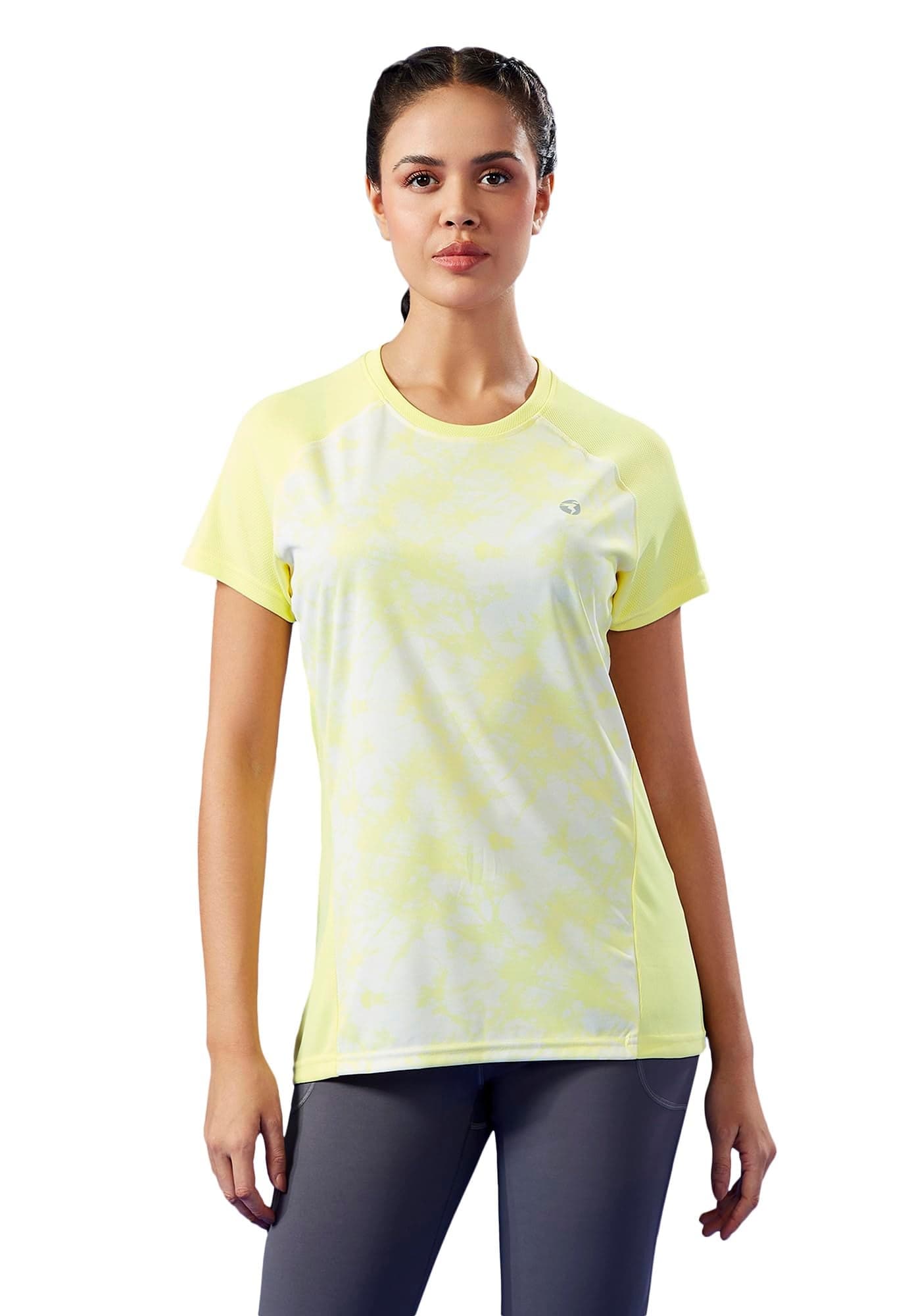 TECHNOSPORT Women's Slim Fit Printed Short Sleeve T-Shirt (WTW112WYL_Wax Yellow_M)