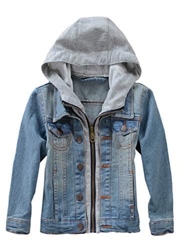 Mallimoda Kids Boys Girls Hooded Denim Jacket Zipper Coat Outerwear Style 2 Blue 11-12 Years