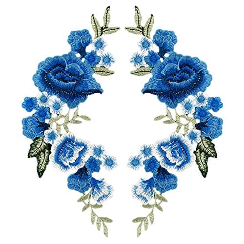 Framendino, 1 Pair Blue Rose Embroidery Patch Beautiful Flowers Embroidered Applique Patches for Clothes