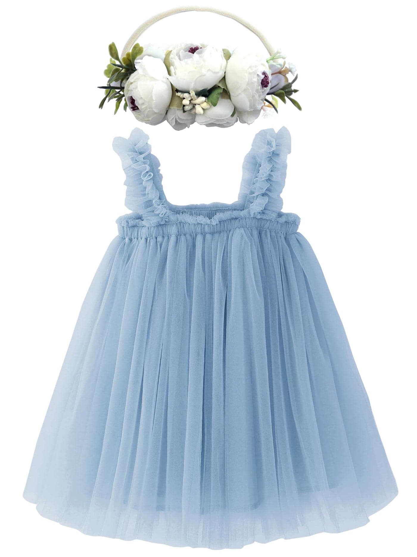 BGFKS Layered Tulle Tutu Dress for Toddler GirlsBaby Girl Rainbow Tutu Princess Skirt Set with Flower HeadbandDusty Blue12 Months
