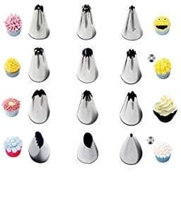 Perfect Pricee Stainless Steel Nozzles with Extra 50 Piping Bag Cake Muffin Decoration Icing Reusable and Washable Kitchen Tool Kit; Standard Size; Silver -Set of 12 Pieces