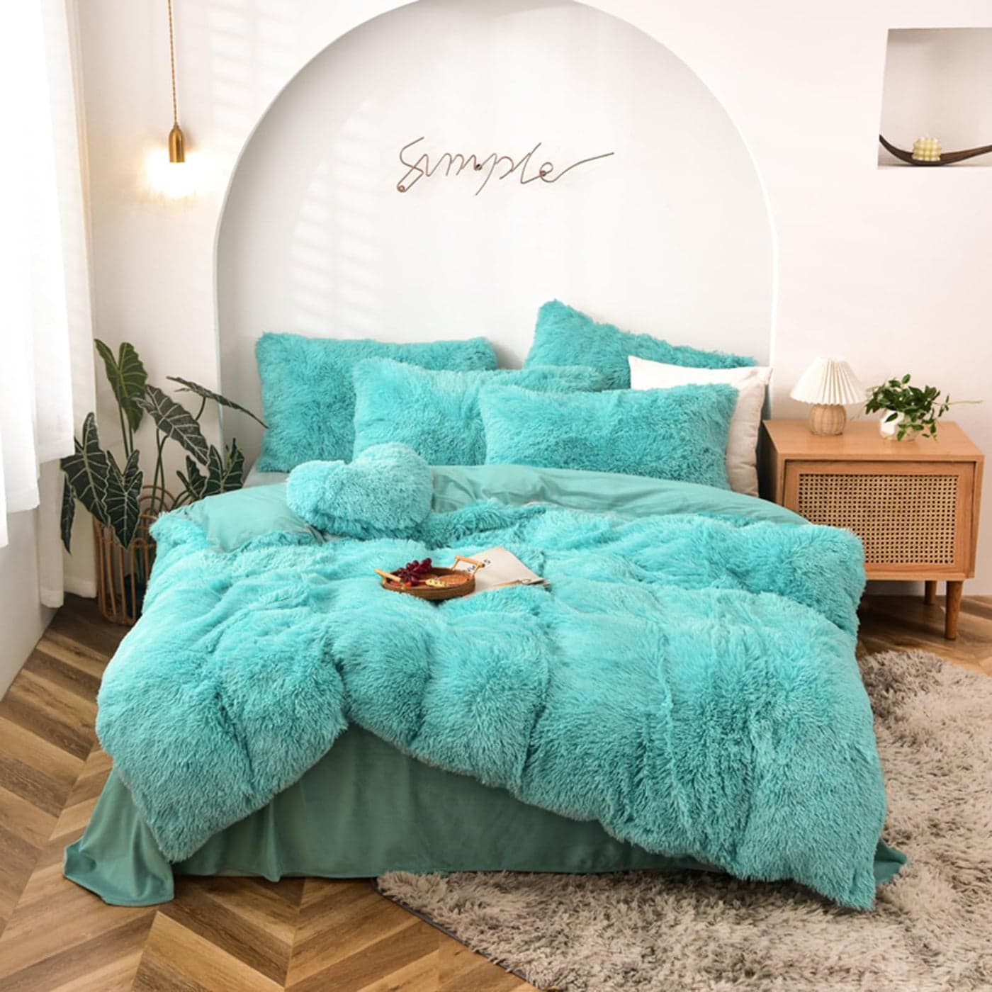 MorroMorn 5 PCS Shaggy Duvet Cover Bedding Set Fluffy Comforter Cover Long Faux Fur Luxury Ultra Soft Cozy Blush KingCalifornia King