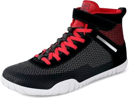 Wrestling Shoes Mens Boxing Shoe Fitness Weightlifting Powerlifting Zero Drop Sole BlackRed12 Wide
