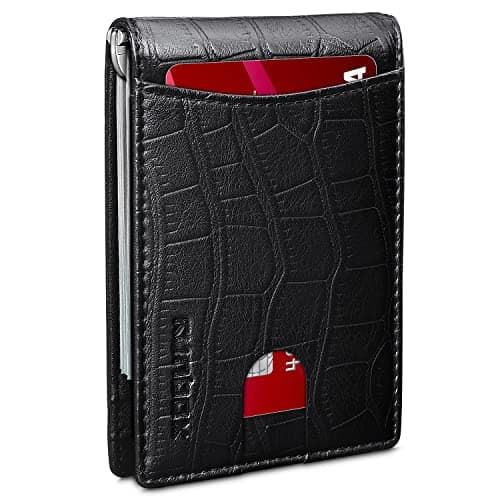 RUNBOX Slim Wallet for Men Genuine Leather RFID Blocking Bifold Minimalist Front Pocket Mens Wallet with Money Clip Thin Gift Box
