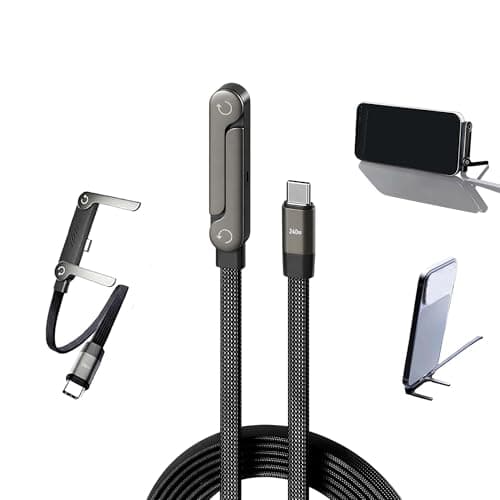 Yaslayp Invisible Holder Charger Cable with Stand,Type-C to Type-C,240W PD Fast Charging Cable with 360° Adjustable Metal Stand,2 in 1 Invisible Holder Charger Cable with Stand for Desk, Gaming(1PC)
