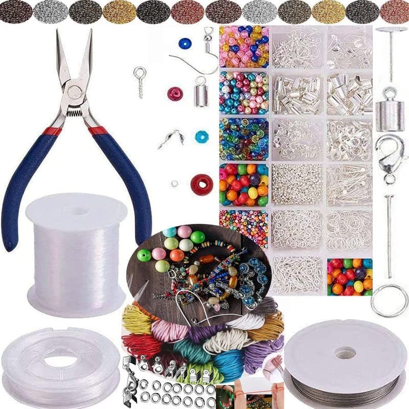 DIY Crafts 100x Approxe, Gold Kit, Jewelry Making Starter Kit -Assorted Beads, Craft Wire, Hoops for Pendants, Plier Set, Cutting T (100x Approxe, Gold Kit)