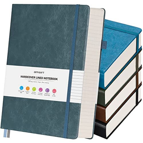 5 Pack College Ruled Notebook, 312 Numbered Pages Thick Notebooks Bulk, 100gsm No Bleed Paper Hardcover Leather Journal, Lined Journal Notebook Set for Women Men School Office, A5, Multicolor