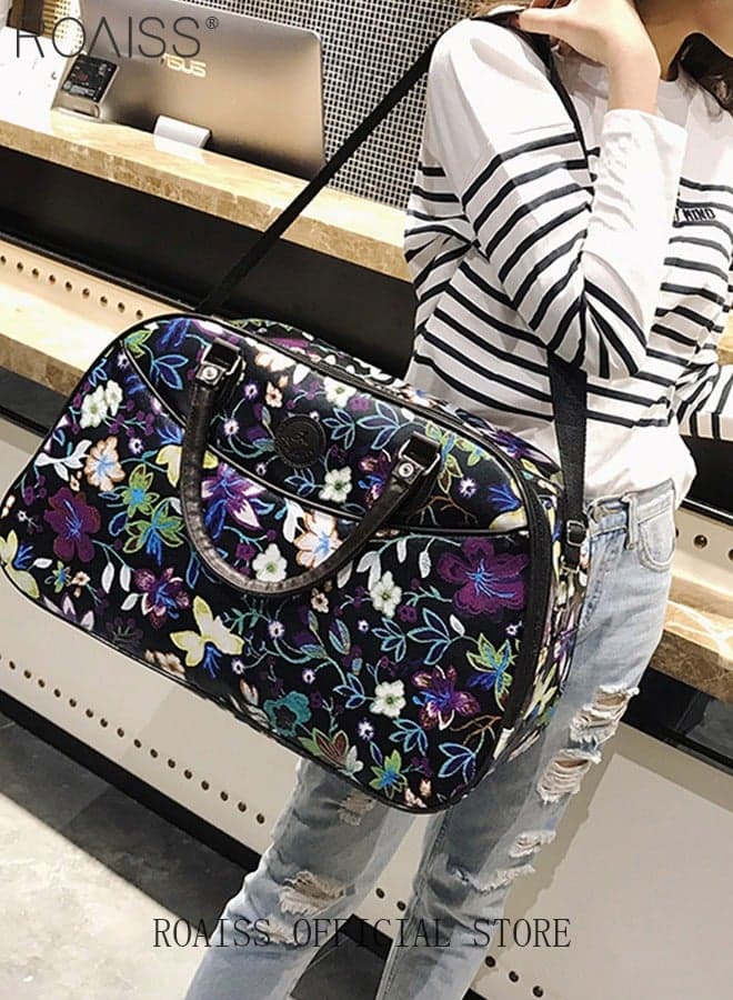 Floral Gym Bag Duffel Bag Printing Lightweight Waterproof Multipurpose Large Capacity Outdoor Luggage Handbag for Fitness Sports Swimming Travel PU Shoulder Storage Bag