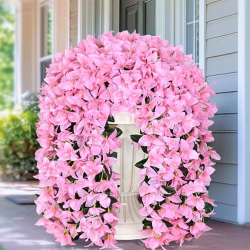Garden Art Pack of 1 Artificial Bougainvillea Flowers Hanging Without Pot, Realistic Faux Silk Hanging Plants for Outdoor Porch Patio Balcony Decoration GAAHB-8SH4LH-64P (Pink)
