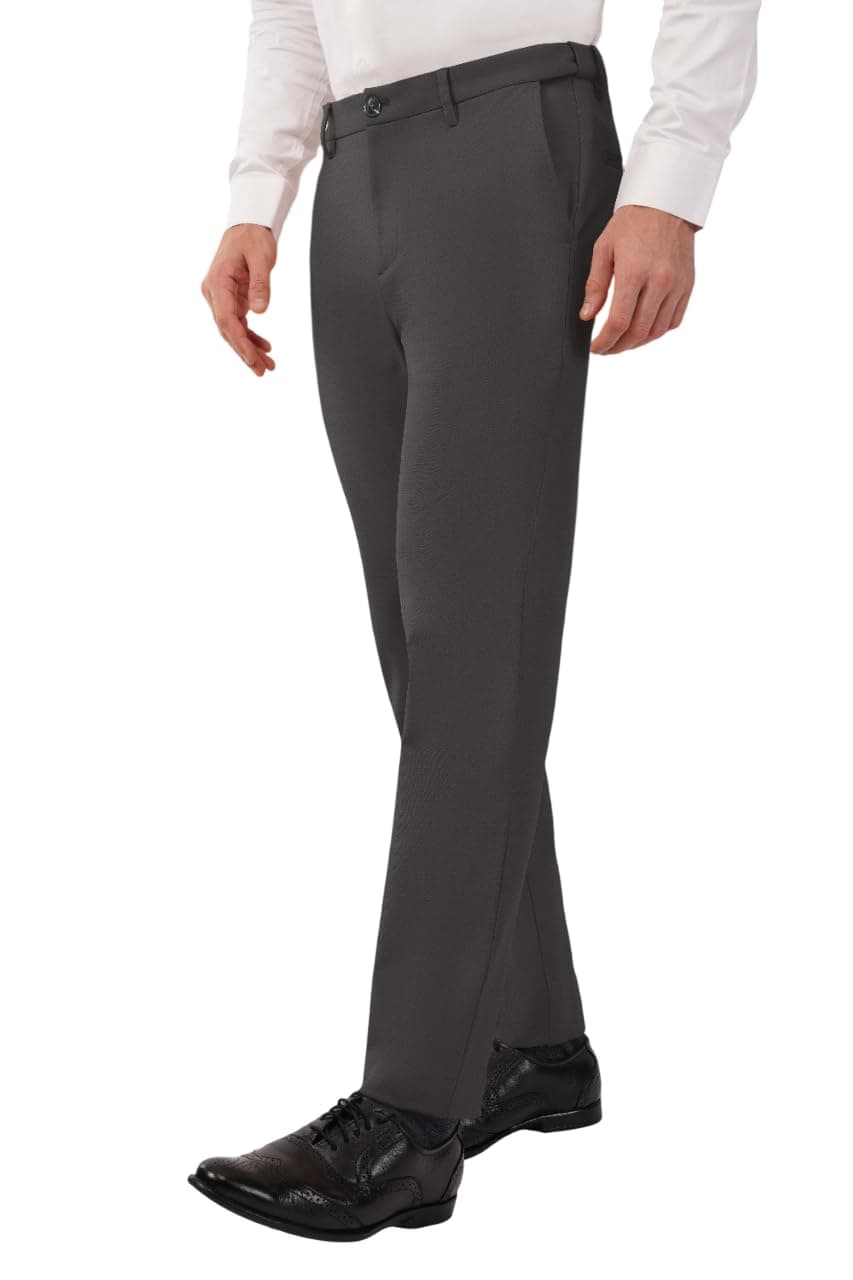 SaintX Men's Premium 4-Way Comfort Stretch Formal Trousers | Smart Sweat Wicking Wrinkle Free Fabric | Smarter Techno Flex Expandable Waistband | Stylish Slim Fit | Daily Office Wear (ST03_CGREY_30)
