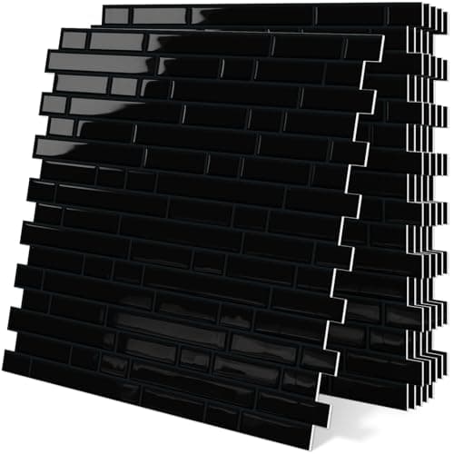 Tiwoos Black Peel and Stick Tile Backsplash 12x12 Self Adhesive Wall Tiles for Kitchen Marble 10Sheet