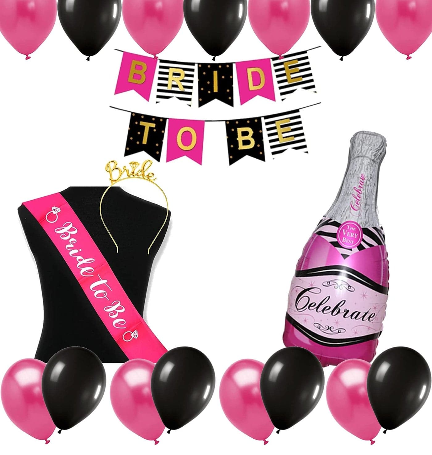 TOYXE Bride To Be Banner Decoration Sash Headband Bottle Foil Balloon Set