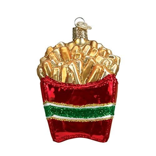Old World Christmas French Fries Carton Glass Blown Ornament for Christmas Tree, Handcrafted Holiday Decoration, Food Collection