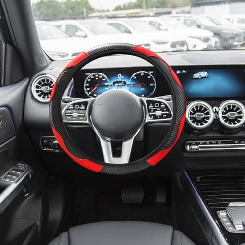 Car Steering Wheel Cover 15 Inch Carbon Steering Wheel Cover Breathable AntiSlip Steering Wheels Accessories for Men Women Car Interior Accessories for Most Cars