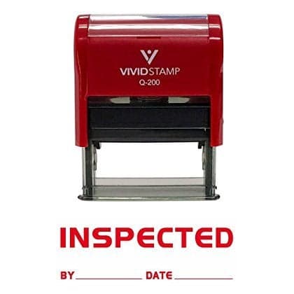 Inspected by Date Self Inking Rubber Stamp Red Ink Medium