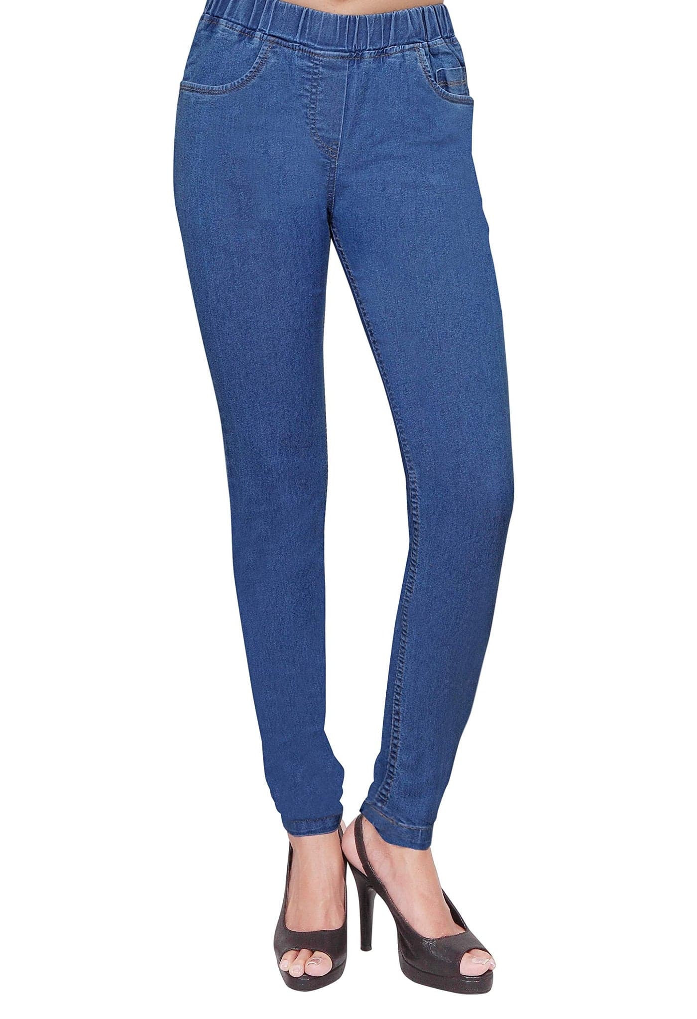ADBUCKS Women Mid Rise Cotton Lycra Jeggings With Elasticated Waistband (38, Stoneblue) Fit Type : Slim Fit