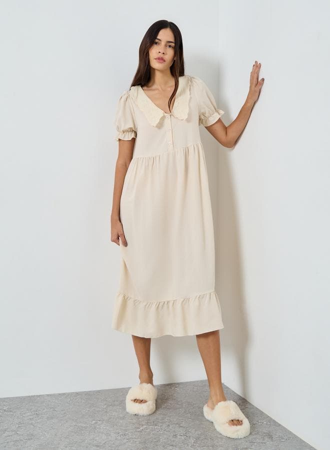 Styli Extended Collar Placket Detail Nightdress
