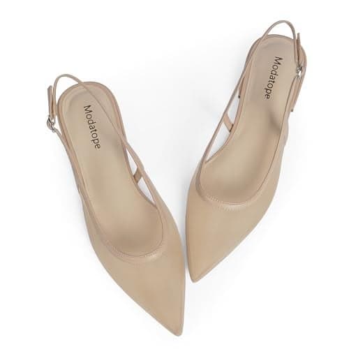Modatope Womens Nude Mesh Slingback Flats Pointed Toe Low Heel Sandals Classic Ballet Shoes for Women 2025 Size 85