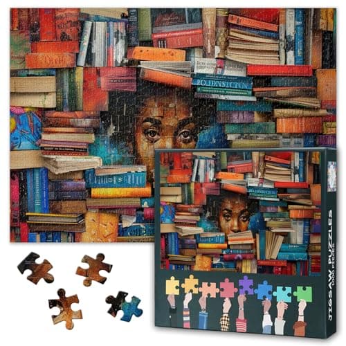Collage of Various Books 1000 Piece Puzzle for Adults Facial Portraits of African Women Unique Cut Pieces Jigsaw Puzzles Stress Relief Family Game Night 275 x 19670 50cm