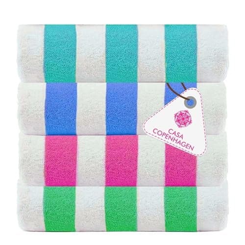 Casa Copenhagen Cabana Towel 4Pcs GreenTealBluePink Designer Stripe Beach Towels Gift Set 30x60 Oversized 100Cotton Pool Bath Towel for Beach Gift Set Perfect Summer Gift Set For Women Men