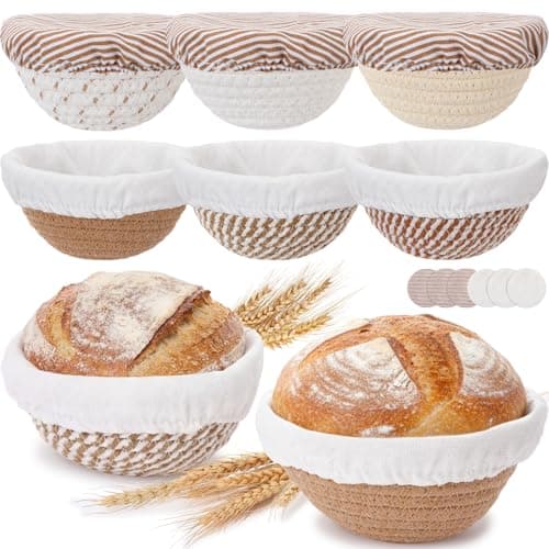 Yiyiring 6 Set Mini Banneton Bread Proofing Basket Natural Cotton Rope Proofing Bowls Kit with Cloth Liner Small Sourdough Bread Baking Supplies for Home Baking (Brown,5.15 x 2.36 Inches)