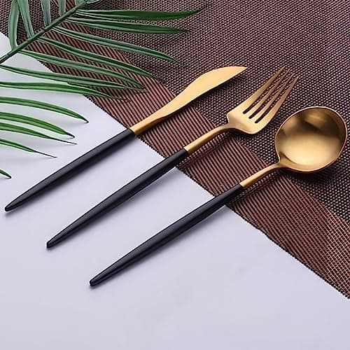 BonZeaL Mirror Finish 410 Stainless Steel 12 Pieces Black Gold Cutlery Set for 4 Luxury Cutleries for Dining Table Hotel Cafe Bar Restaurant Christmas Gift for Family Wedding Anniversary Gift