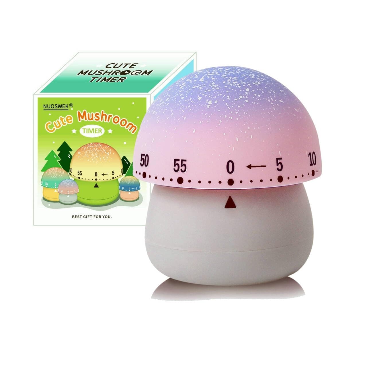 NUOSWEK Mechanical Kitchen Timer Cute Mushroom Timer for Kids Wind Up 60 Minute Manual Countdown Timer for Classroom Home Study and Cooking Grey Base
