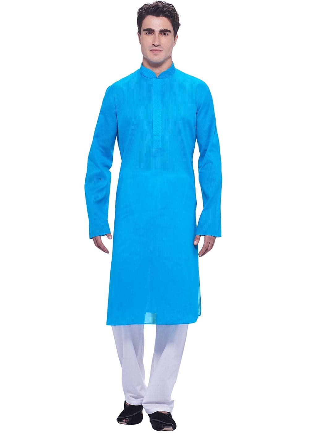 Manyavar Men's Blended Kurta & Pyjama Set, Blue - Medium (M301063-326)
