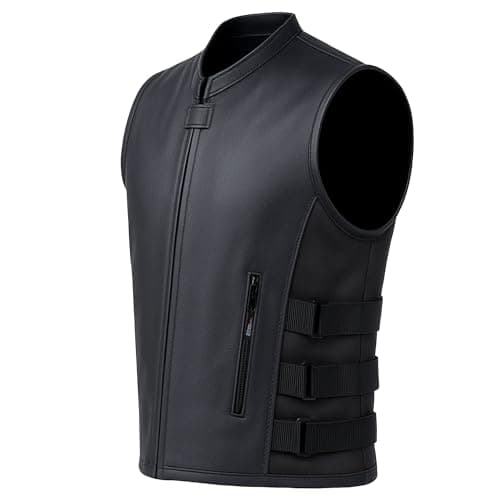 Jackets 4 Bikes New Men's Motorcycle Real Buffalo Leather Vest Adjustable Stylish w/CE Armor, Large Back Panel Biker Cruiser Touring Club Riding Vests for Men Black 3XL