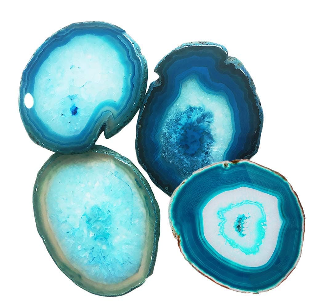 AMOYSTONE Agate Geode Coasters for Drinks Crystal Stone Table Coasters Large Set of 4 Unique Gifts Dyed Teal 354