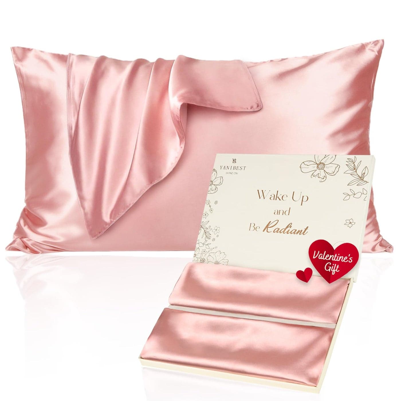 YANIBEST Satin Pillowcase, Silk Pillow Cases for Hair and Skin with Zipper, Standard Pillow Cases Set of 2 for 20"x26", Exquisite Packaging for Women Men