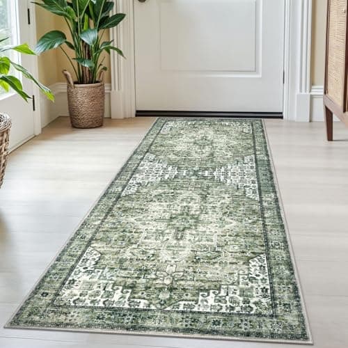 SIILOOM 2x5 Runner for Hallways Green NonSlip Washable Kitchen Runners Vintage Boho Runner Printed Rug with NonShedding Soft Medallion Floor Carpet Rugs for Laundry Bedroom Entryway